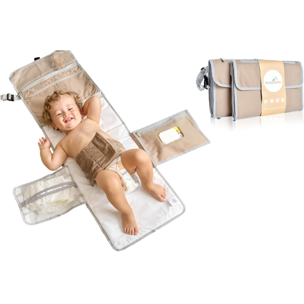 cambiador portatil para bebe marron con cinturon de sujeccion