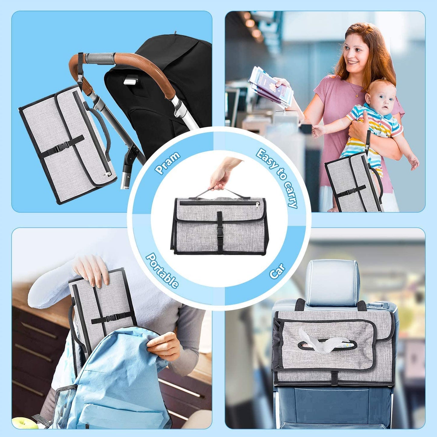CAMBIADOR BEBE PORTATIL GRIS